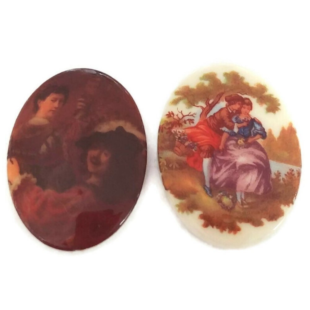 $1 Add-On Vintage Couple Cabochons Western Germany 40 x 30 x 4mm (2pcs)